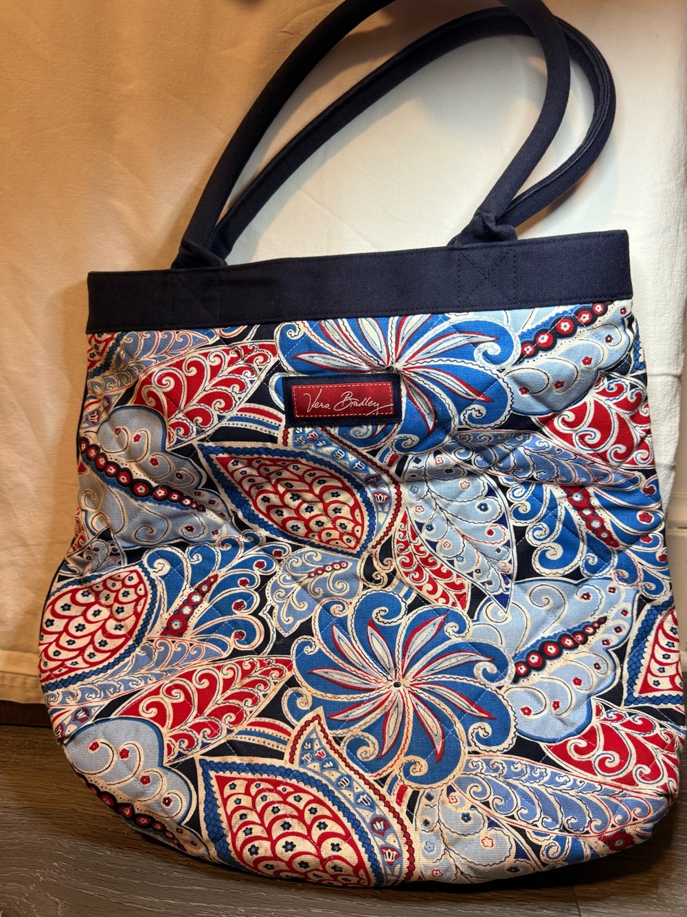 Vera Bradley Navy, Red & Light Blue Paisley Quilted Tote